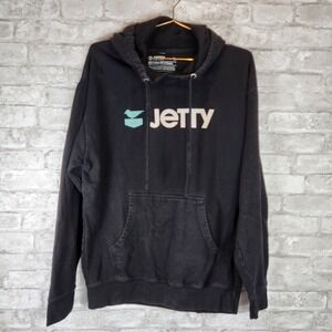 Jetty Hoodie Black Logo Graphic Pullover Coastal Surf Size L